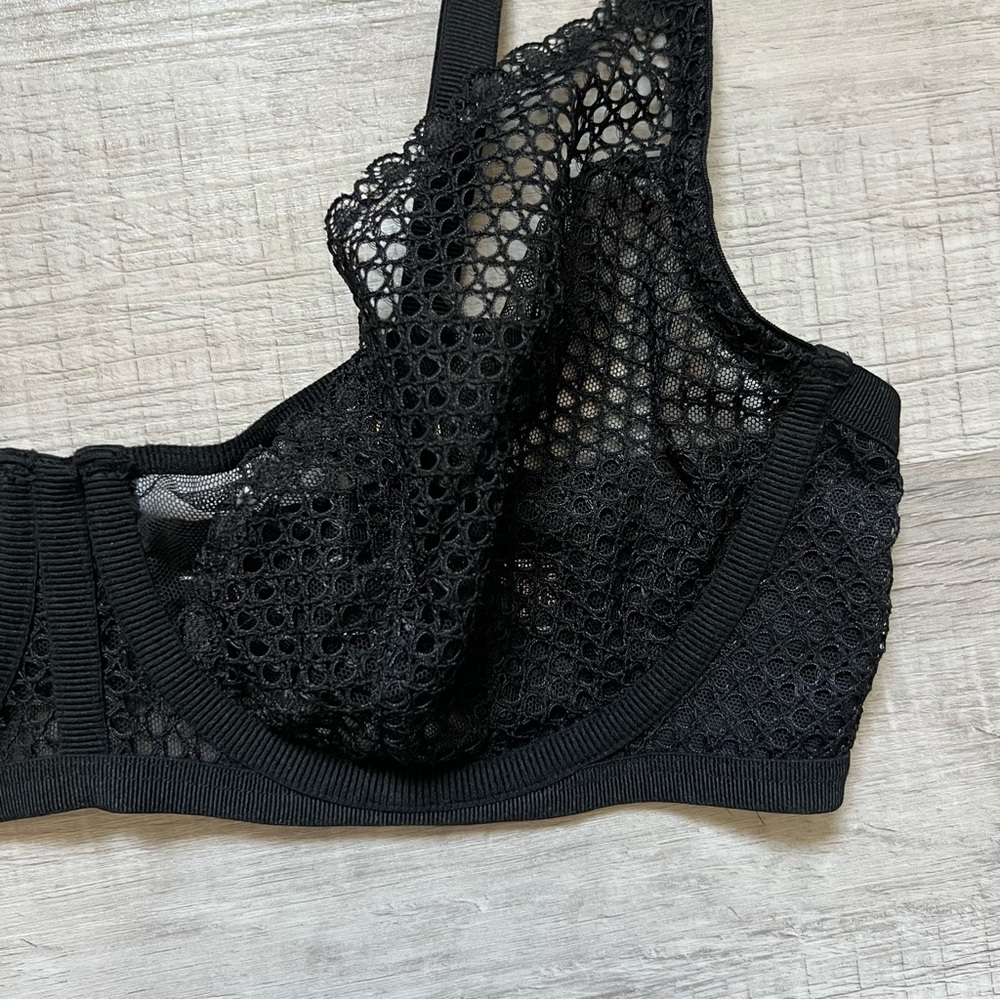 VICTORIA'S SECRET LUXE LINGERIE Unlined Demi Fishnet Mesh Plunge Bra Black 36C - Picture 7 of 14